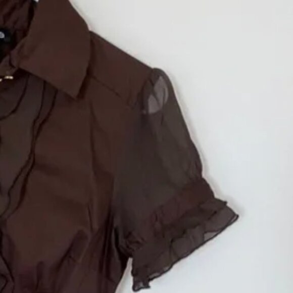 Bebe Brown Ruffle Blouse Small - Picture 3 of 6